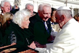 Joe and Ann Brennan speaking with Pope Francis