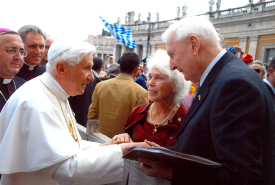 Joe and Ann Brennan speaking with Pope Benedict XVI
